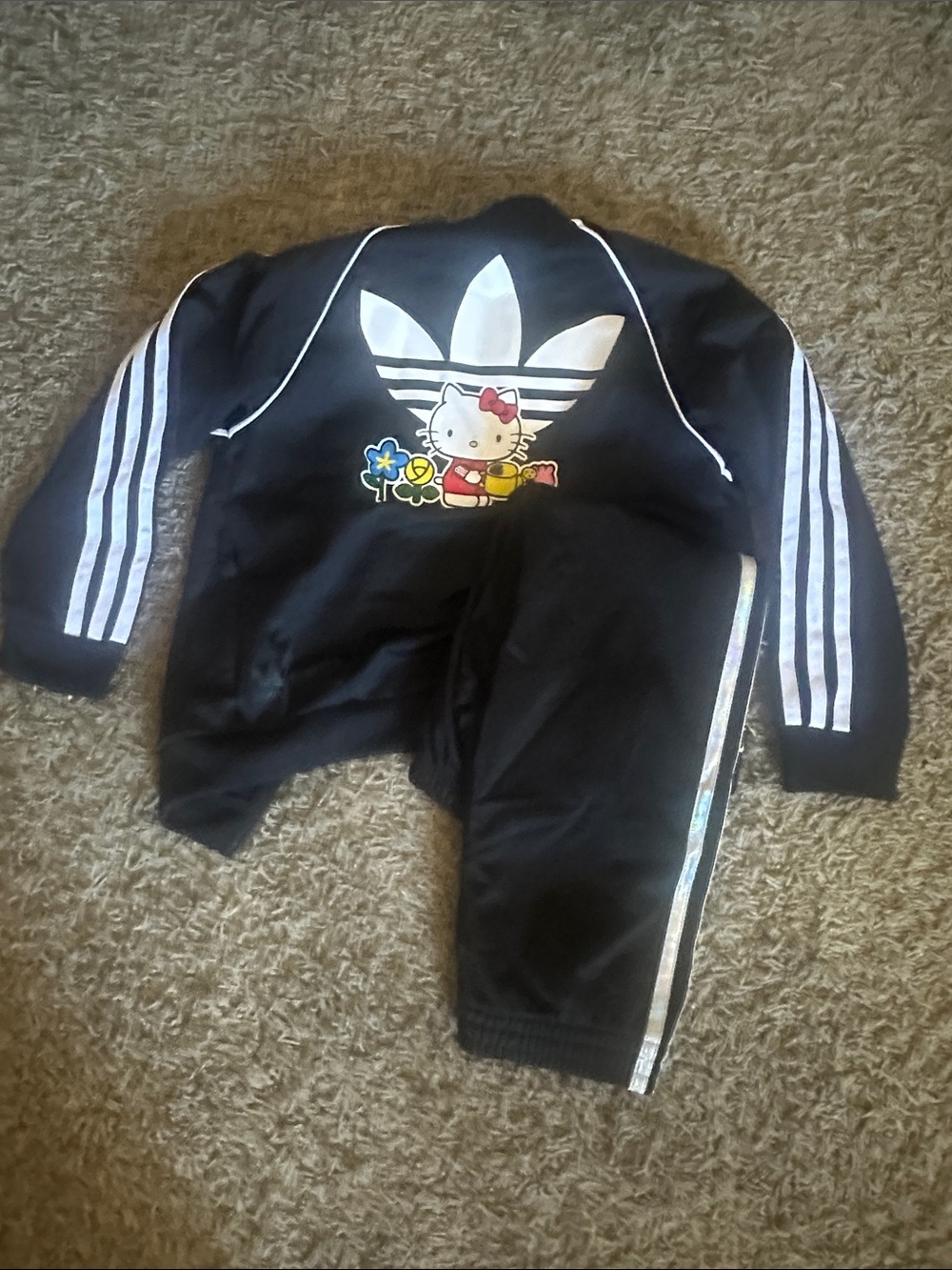 adidas Black Tracksuit Set with Hello Kitty Graphic